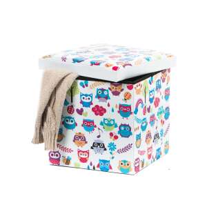 Taburet de depozitare cu capac design Owls New, multicolor, 38x38x37.5 cm - Otomane și suporturi pentru picioare