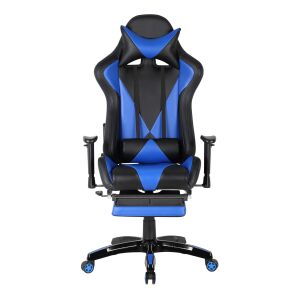 Front view of US90 Suzuka black and blue gaming chair with lumbar and headrest support - Gaming Chair