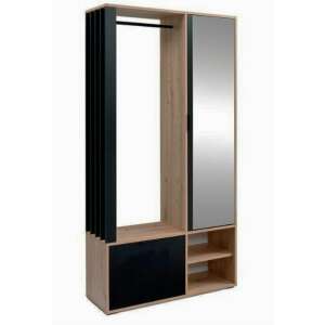 Set mobilier hol cu oglinda UnicSpot Austin, finisaj stejar si negru - Seturi mobilier de hol