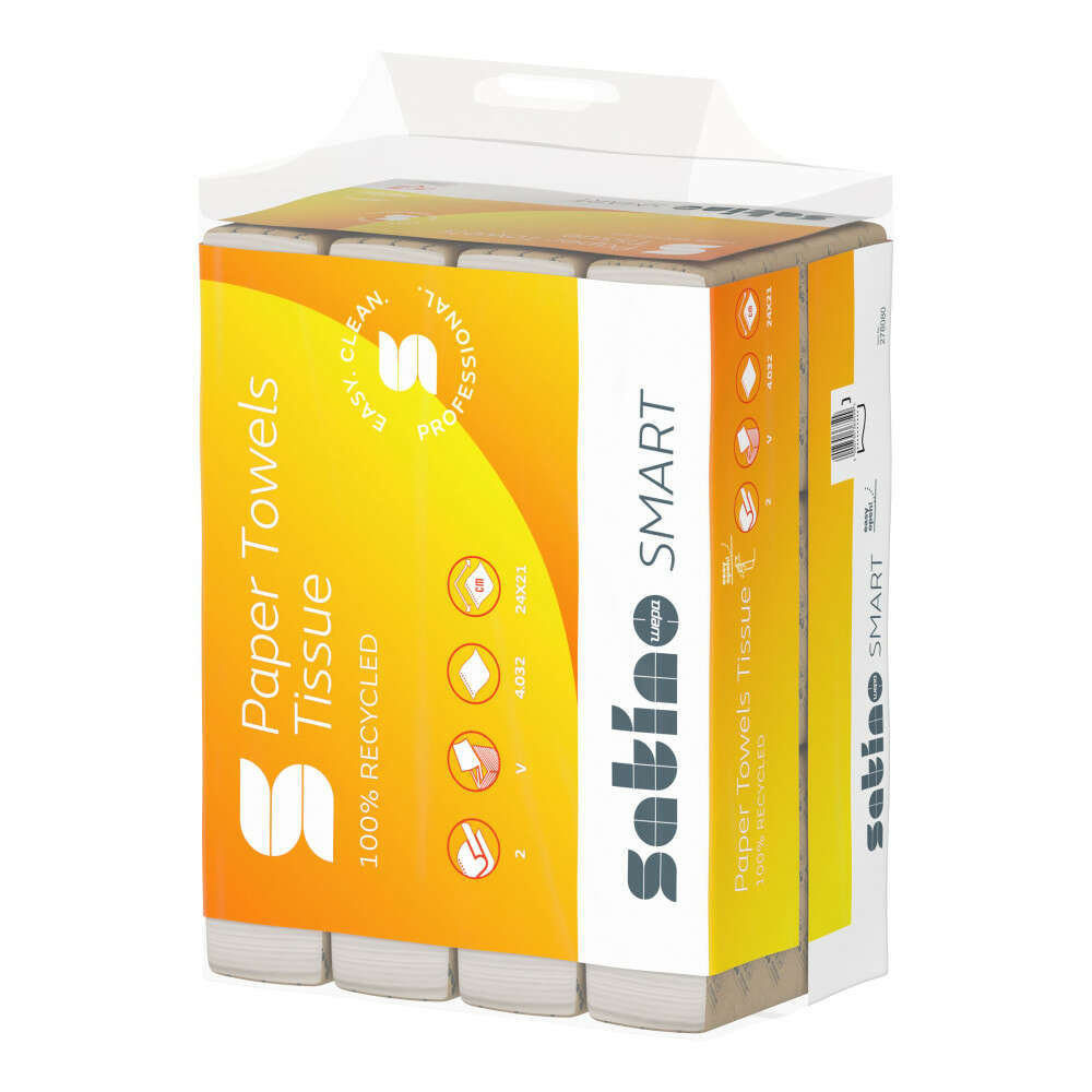 Ręcznik do rąk Satino Wepa Smart V składany 2 warstwy, 80% biały, 24x21cm, 12x336 arkuszy/worek