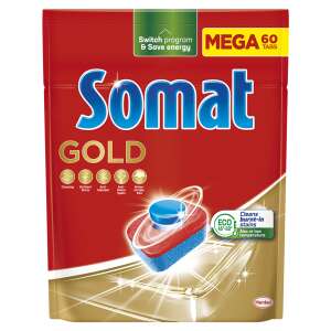 Somat Gold dishwasher tablets, 60 count, cleans burnt-in stains, eco-friendly, save energy, dishwasher detergent - Dishwasher Tablet