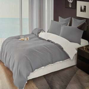 3 részes sötétszürke és fehér ágynemű szett, paplanhuzat, párnahuzatok, pamut, puha, kényelmes - Ágynemű - ifjúsági és felnőtt