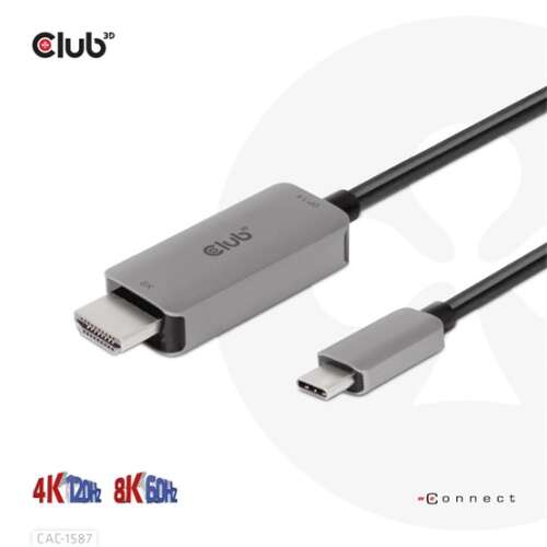 Club3D USB Gen2 Type-C - HDMI 4K120Hz 8K60Hz HDR10 DSC1.2 aktív kábel, 3m/9.84ft