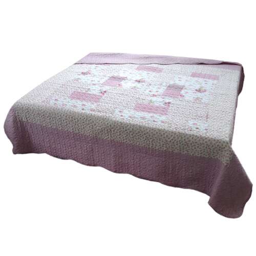 Dalia rózsaszín virágos ágytakaró fehér és rózsaszín foltmintával, 230x250 cm 