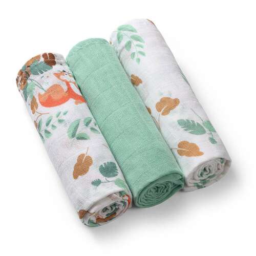BabyOno muszlin pelenkák, 3 darabos csomag, zöld, erdei állat mintás