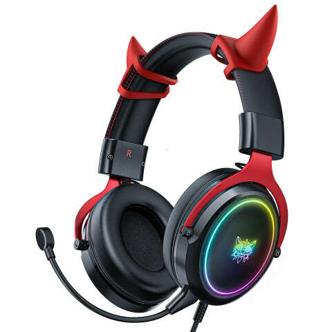 Onikuma X10 Fekete-Piros RGB Gamer Headset - Ördögszarvas, sztere...