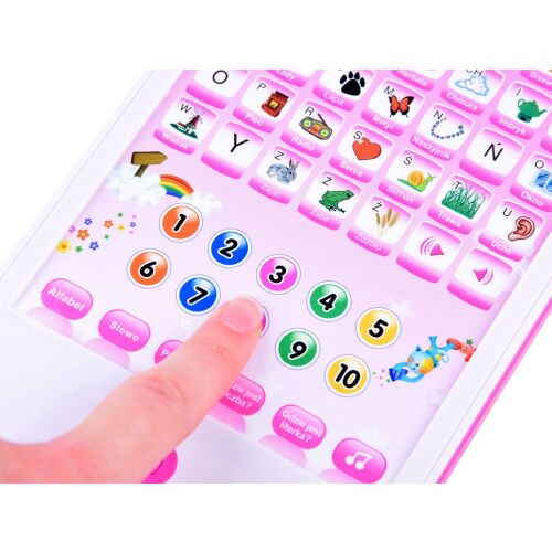 Interactive Polish learning tablet for kids, pink, educational toy
