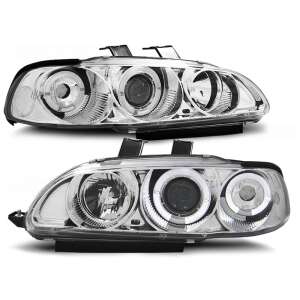 Faruri frontale cu proiector cromate Honda Civic 1991-1995 cu Angel Eyes - Lumini auto