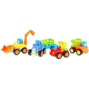 Set M-Toys Primele Mașini de Construcții, 4 bucăți, tractor, buldozer, basculantă, betoniere, jucărie pentru bebeluși - Mașină de lucru pentru copii