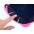Close-up of pink LCD writing board for kids, drawing tablet with stylus, Yokomusicada brand, showing the clear button