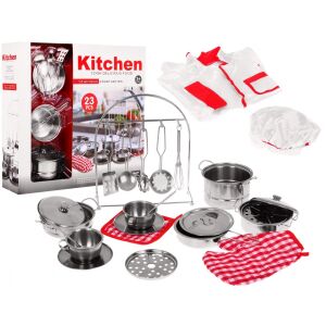 Játék Konyha 23-piece metal cookware set with chef costume and packaging - Toy kitchen tool