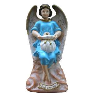 Blue angel figurine, 38 cm, sitting on a cloud, holding a bag, religious decor, home decor - Nonbrand Christmas Decoration