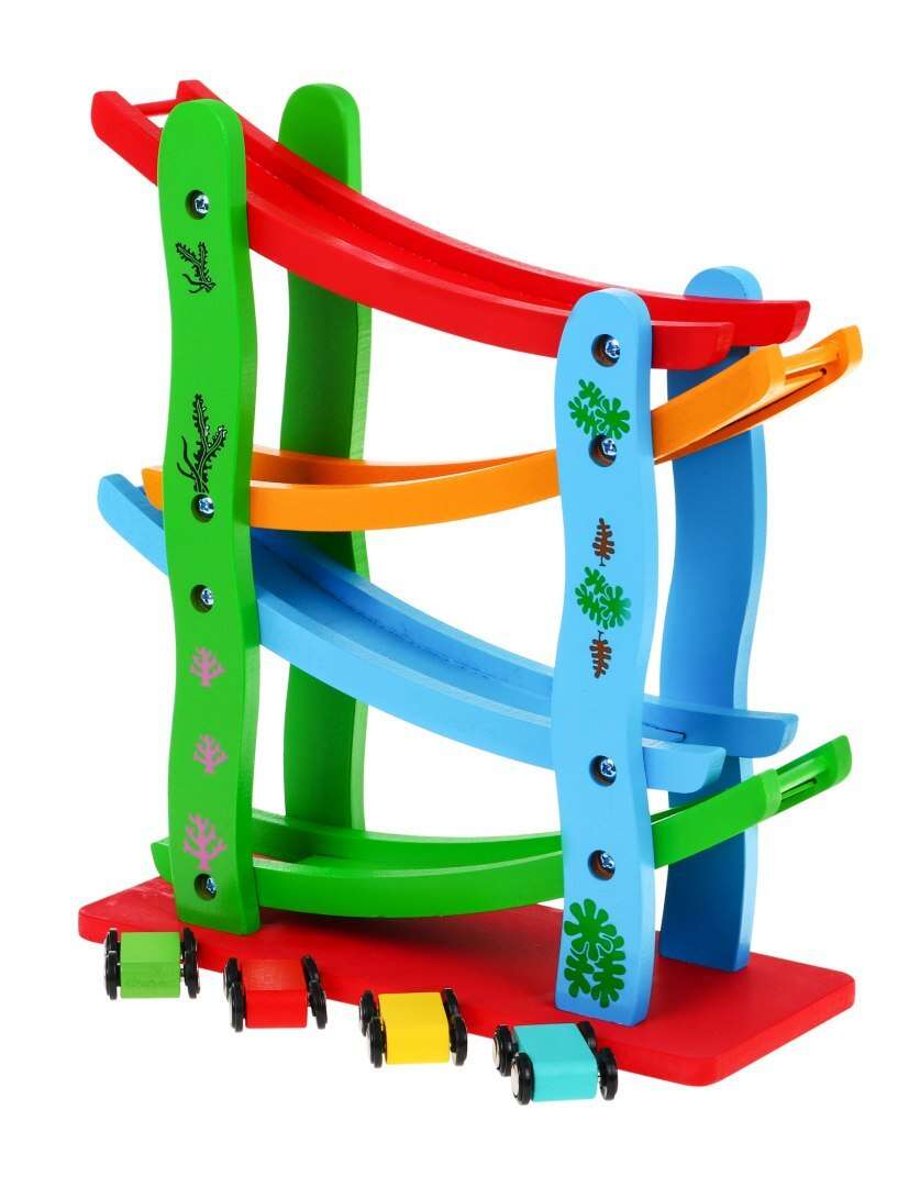 Versenypálya készlet + autók, DWM, Fa, Multicolor, 3+