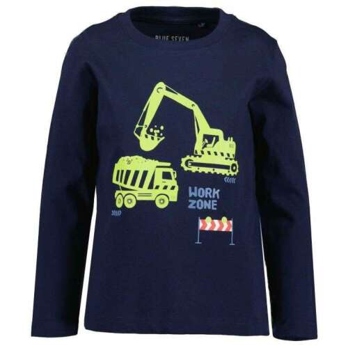 Tricou băieți cu mânecă lungă Blue Seven cu imprimeu glow-in-the-dark cu vehicule de construcții