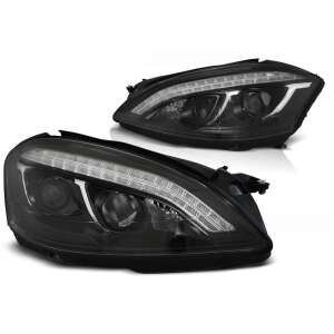 Faruri cu proiector Xenon negre pentru Mercedes W221 2005-2009 cu lumini de zi cu LED - Lumini auto