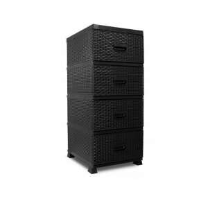 Black 4-Drawer Cabinet with Rattan Effect 36369999 - Bathroom cabinet
