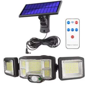 JD-2192A solar powered motion sensor light with 192 LEDs and remote control, 3 head design, IP65 waterproof - Nonbrand Solar lantern