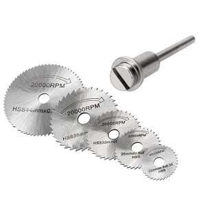 6 piece HSS round saw blades set, for cutting wood, plastic, and metal, with a mandrel - Drill bit