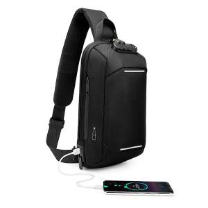 Geantă neagră anti-furt crossbody cu port de încărcare USB, potrivită pentru bărbați - Valize și genți