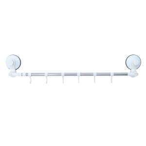 Trendy's adjustable towel rack with hooks, suction cup mounted, no drilling needed, stainless steel, white - Towel rack