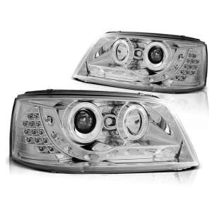 Faruri cu proiector cromate VW T5 04.03-08.09 cu lumini de zi cu LED - Lumini auto
