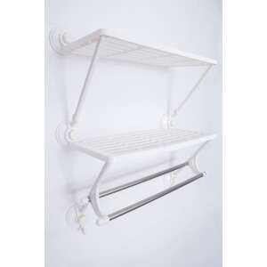 TRENDY'S Double Shelf with Towel Rack, white, bathroom storage, wall mounted, two shelves, towel bar - Towel rack