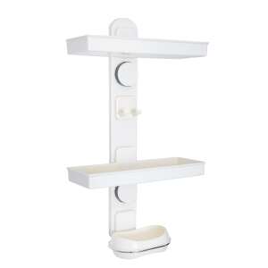 TRENDY'S Multifunctional Bathroom Shelf, white, 3 shelves, soap dish, hooks, adhesive mounting - Other bathroom accessory