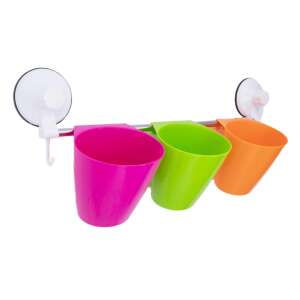 TRENDY'S wall mounted toothbrush holder with 3 cups, suction cups, pink, green, orange - Other bathroom accessory