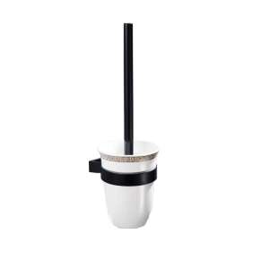 Fekete WC kefe és tartó fehér kerámia tartállyal, falra szerelhető, TRENDY S - WC kefe & tartó