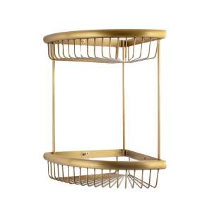 TRENDY'S raft dublu de colț pentru baie, bronz antic, cu două niveluri, pentru sticle de șampon, săpun și alte accesorii de baie - Accesorii baie