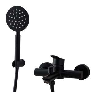 TRENDY S matt fekete kádcsaptelep zuhanykészlettel, falra szerelhető, zuhanyfejjel, tömlővel és tartóval - Trendy S Csaptelep