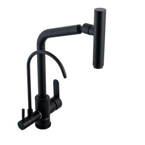 TRENDY'S mosogató csaptelep, matt fekete, háromutas konyhai csaptelep szűrt vízkivezetővel - Trendy S Csaptelep
