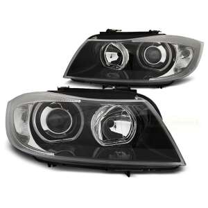 Fekete BMW E90/E91 Angel Eyes LED fényszórók 2005-2011-es modellekhez - Autólámpa