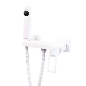 TRENDY'S fehér téglalap alakú karcsú zuhanycsap, fali szerelésű, kézi zuhannyal és tömlővel - Trendy S Csaptelep