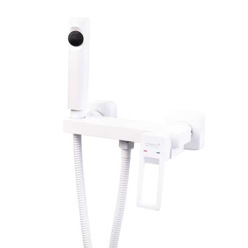 TRENDY'S fehér téglalap alakú karcsú zuhanycsap, fali szerelésű, kézi zuhannyal és tömlővel