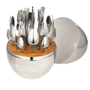 RAWI 24 piece stainless steel cutlery set with egg-shaped stand, RAWI-25EG-C - Serving
