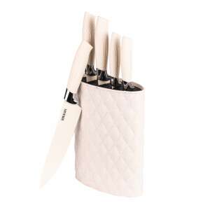 Set cuțite RAWI 5 piese cu suport, alb, RAWI-601 - Cuțite