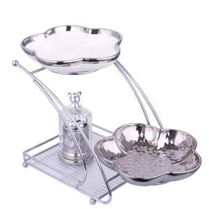 TRENDY’S two-tier fruit tray with two ceramic bowls, silver - Food storage