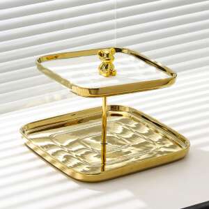 Gold two-tier fruit tray, 18.5x20.5x25 cm, with ceramic compartments - Food storage