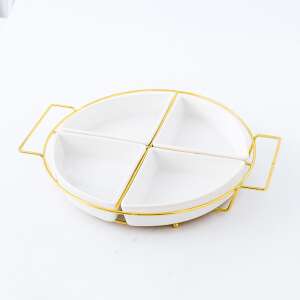 TRENDY S fruit serving tray, white and gold, 4 compartments, ceramic bowls, metal frame - Food storage