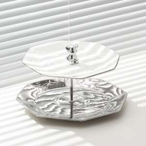 TRENDY’S two-tier fruit tray, satin finish, stainless steel stand, ceramic trays, 20x25cm - Food storage