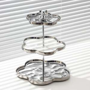 TRENDY’S 3-tier flower shaped fruit serving tray with bear figurine, stainless steel and ceramic, 30x15.5x20 cm - Food storage