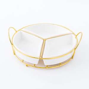TRENDY'S fruit serving tray with three compartments, white and gold - Food storage
