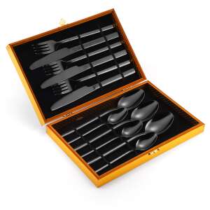 TRENDY'S 12-piece black stainless steel cutlery set in a wooden box - Cutlery Set