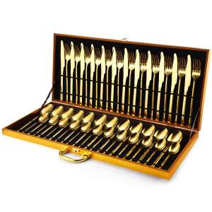 TRENDY'S 48-piece gold stainless steel cutlery set in a wooden box - Cutlery Set