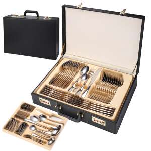 TRENDY'S 72-piece stainless steel cutlery set in a black leather case - Cutlery Set