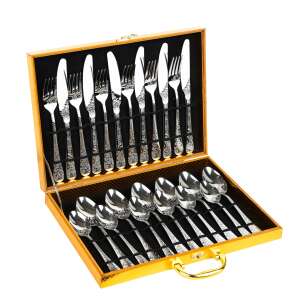 TRENDY'S 24-piece stainless steel cutlery set in a wooden box, 6 place settings, chrome - Cutlery Set