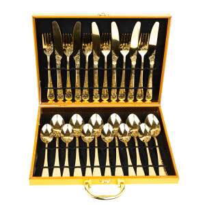 TRENDY'S 24-piece gold cutlery set in a wooden box, 6 person, luxury edition - Cutlery