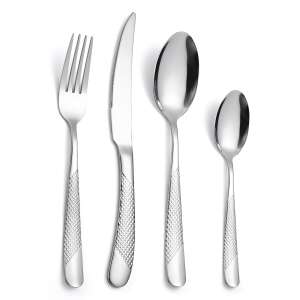 TRENDY’S luxury edition 48-piece stainless steel cutlery set, chrome, showing a fork, knife, and two spoons - Serving