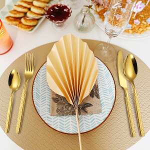 TRENDY’S luxury edition gold cutlery set, 48 pieces, stainless steel, table setting with gold cutlery on a white table - Serving